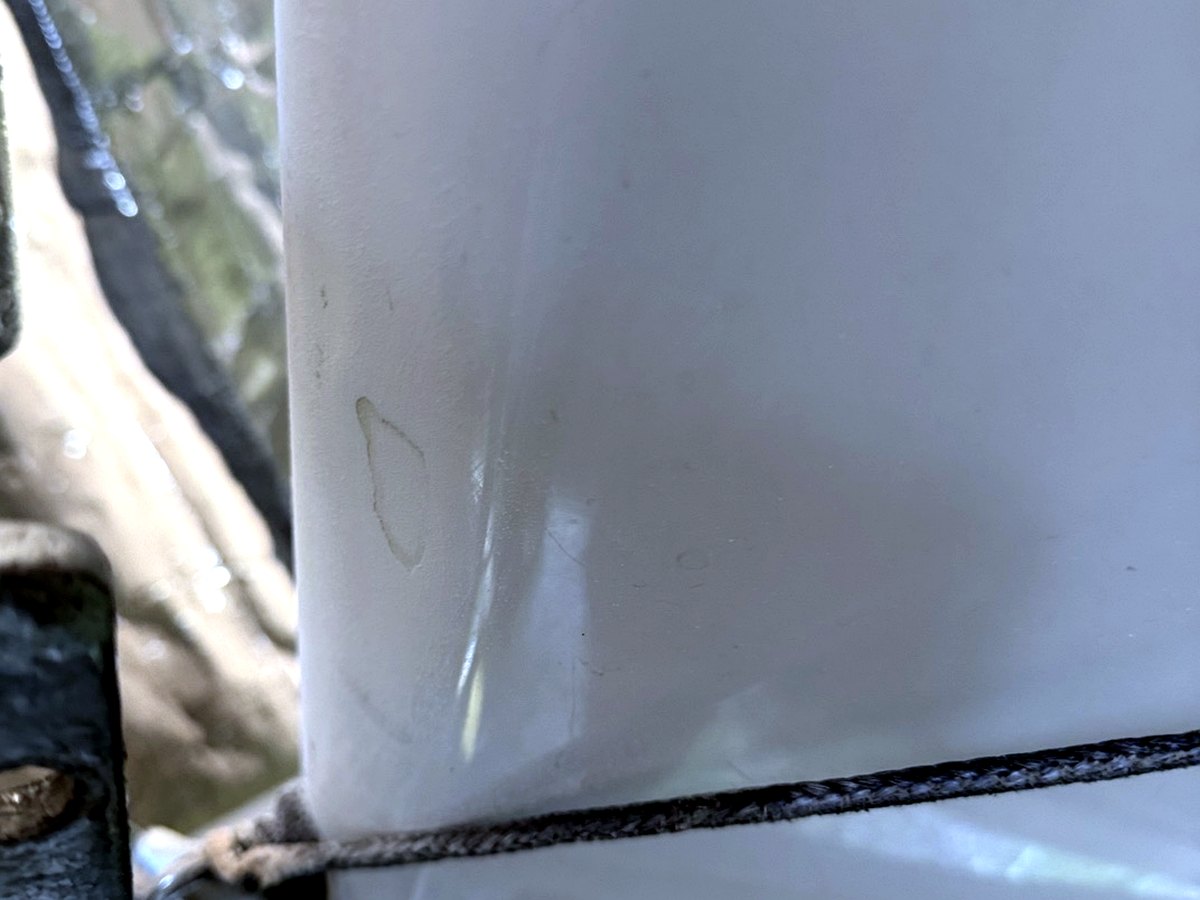 Close-up of hull touch-up work.